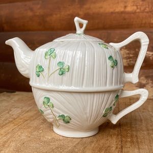 Belleek Teapot and Cup Excellent Condition